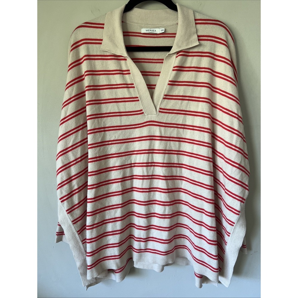 Mersea Mer Sea Anywhere Polo Sweater Women's OS Red Tan Striped